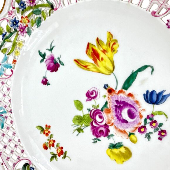 Herend Hungary 10" Reticulated Plate Hand Painted Floral #1856 Vintage Porcelain - Picture 9 of 13